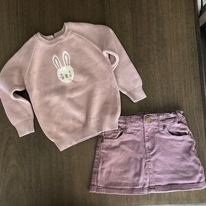 Pink Bunny Sweater and Skirt Set